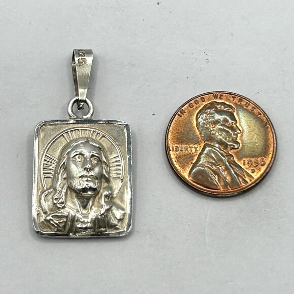 Vintage Mexico 925 Sterling Silver Jesus Christ & Mary Double Sided Pendant - Picture 2 of 7
